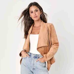 Lulus Wild at Heart Tan Vegan Suede Moto Jacket